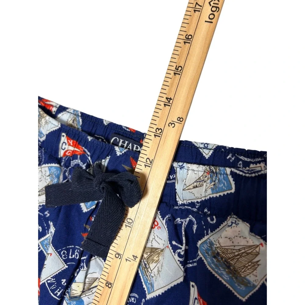 Chaps Mens Nautical Sailboat Print Shorts Blue Cotton Sleepwear Lounge Preppy L